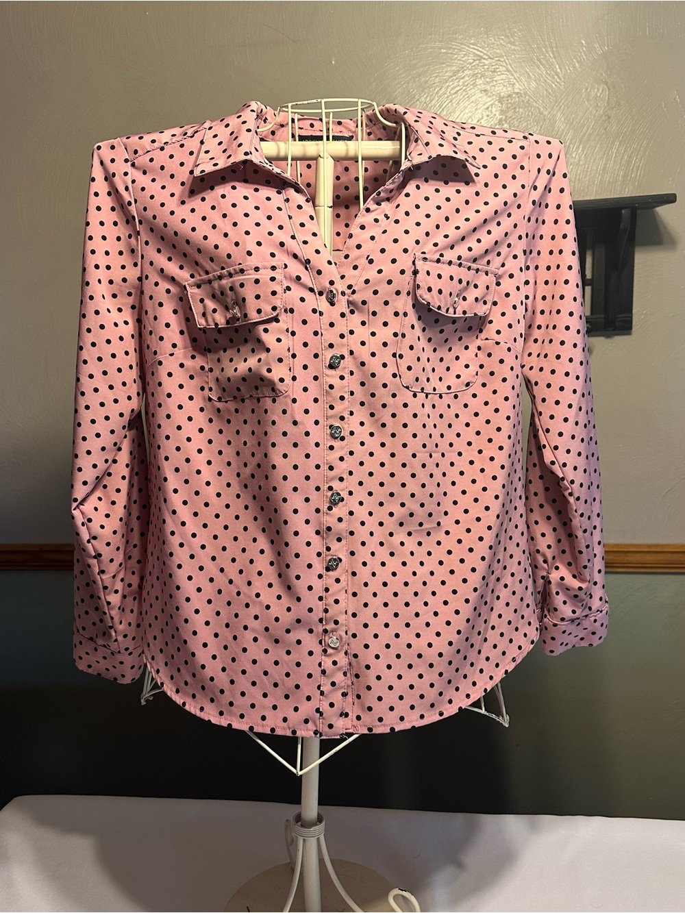 Adrienne Vittadini Pink Polka Dot Button-Front Blouse
